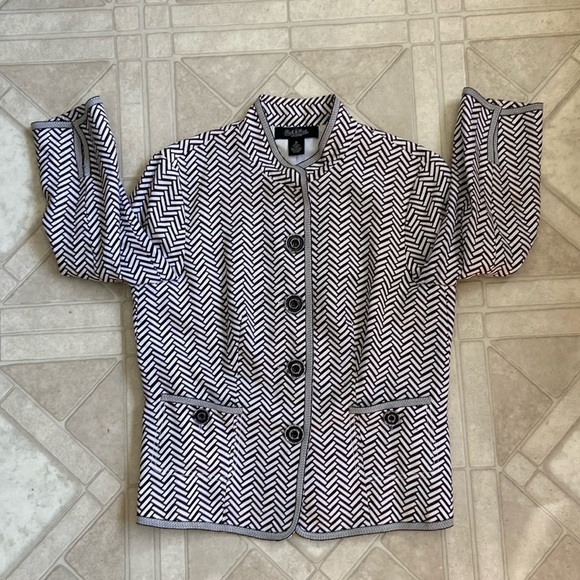 Peck & Peck Suit Jacket Size 10 Brown/Cream Linen Mandarin Collar - Picture 1 of 10